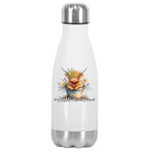 Cute Baby Highland Cow Calf Highland Love Spring Pastel Stainless Steel Insulated Water Bottle