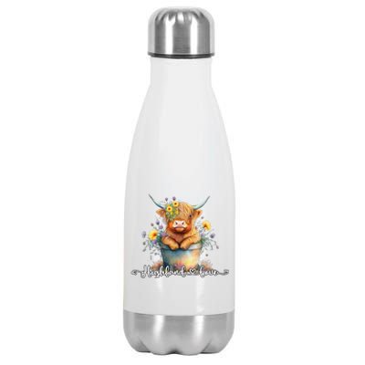 Cute Baby Highland Cow Calf Highland Love Spring Pastel Stainless Steel Insulated Water Bottle