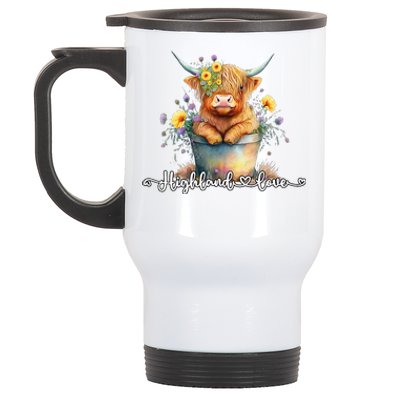 Cute Baby Highland Cow Calf Highland Love Spring Pastel Stainless Steel Travel Mug