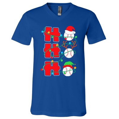 Christmas Baseball Ho Ho Ho Funny Xmas Sports Gift V-Neck T-Shirt