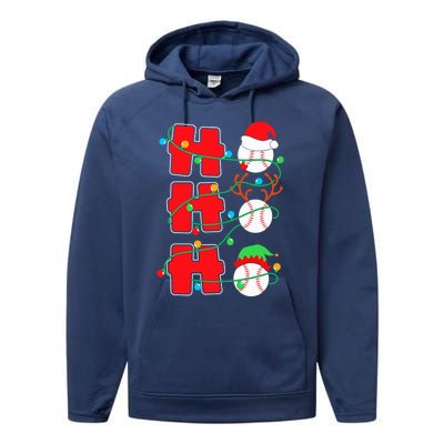 Christmas Baseball Ho Ho Ho Funny Xmas Sports Gift Performance Fleece Hoodie