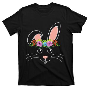 Cute Bunny Hairdress Flowers Women Easter Day T-Shirt