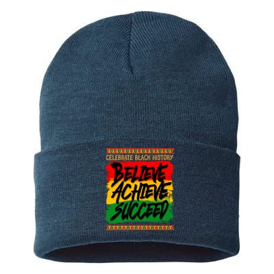 Celebrate Black History Believe Achieve Succeed Sustainable Knit Beanie