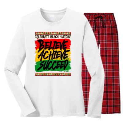 Celebrate Black History Believe Achieve Succeed Women's Long Sleeve Flannel Pajama Set 