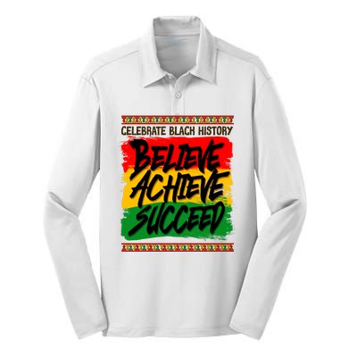 Celebrate Black History Believe Achieve Succeed Silk Touch Performance Long Sleeve Polo