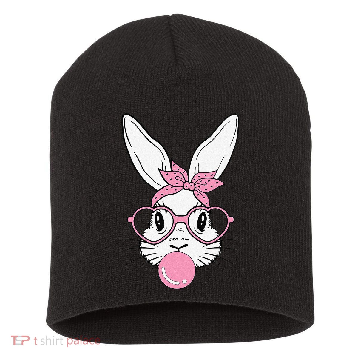 Cute Bunny Heart Glasses Bubblegum For Women Easter Day Short Acrylic Beanie