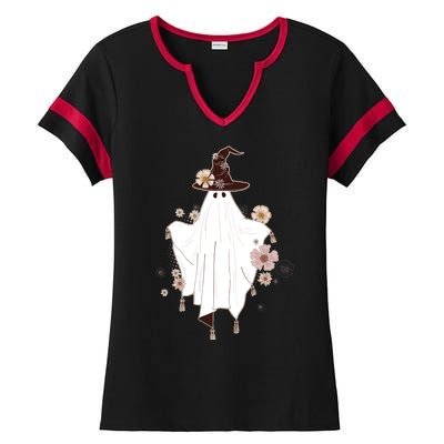 Cute Boho Halloween Ghost Ladies Halftime Notch Neck Tee