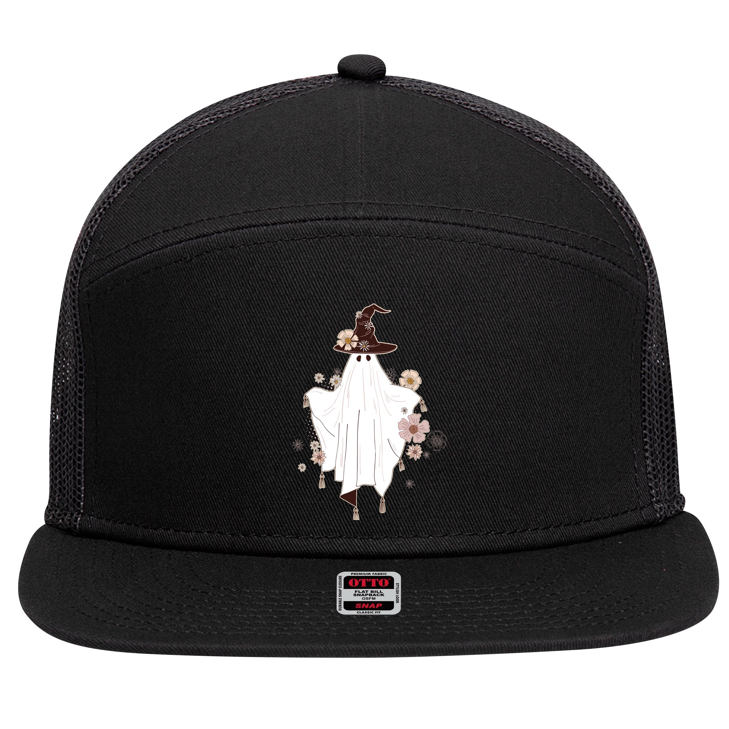 Cute Boho Halloween Ghost 7 Panel Mesh Trucker Snapback Hat
