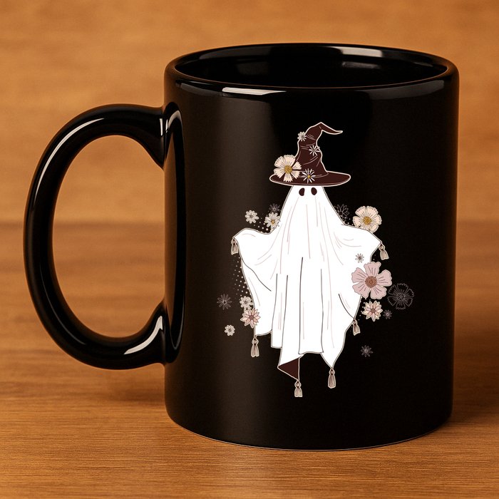 Cute Boho Halloween Ghost 11oz C Handle Ceramic Mug