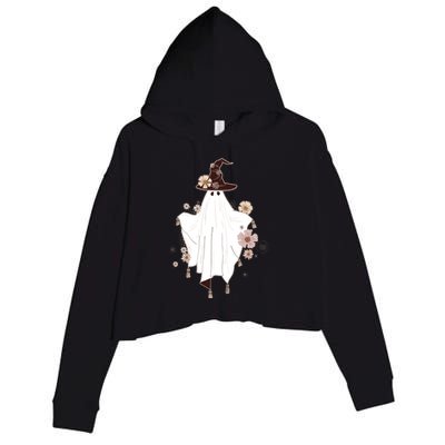 Cute Boho Halloween Ghost Crop Fleece Hoodie