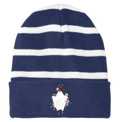 Cute Boho Halloween Ghost Striped Beanie with Solid Band