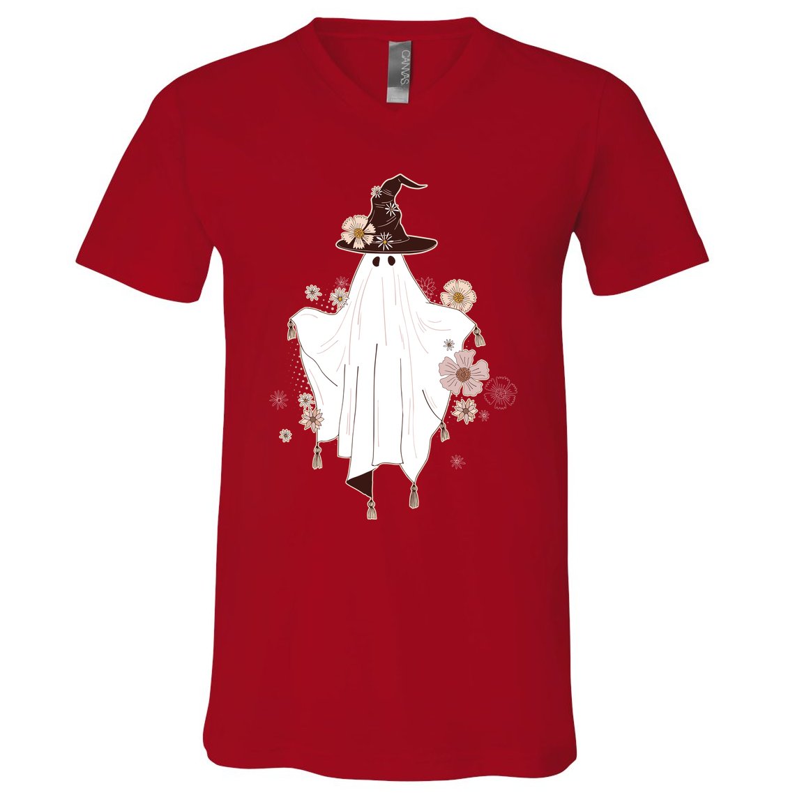 Cute Boho Halloween Ghost V-Neck T-Shirt