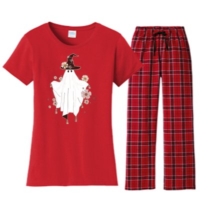 Cute Boho Halloween Ghost Women's Flannel Pajama Set