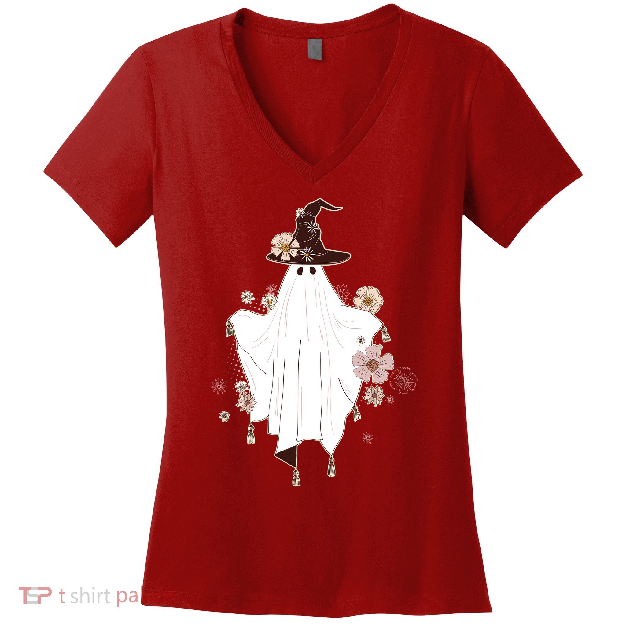 Cute Boho Halloween Ghost Women's V-Neck T-Shirt