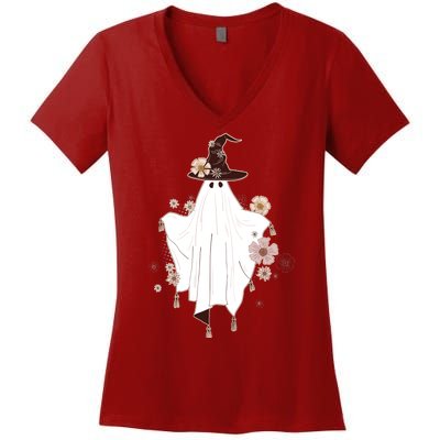 Cute Boho Halloween Ghost Women's V-Neck T-Shirt