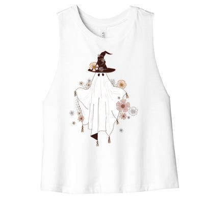 Cute Boho Halloween Ghost Women's Racerback Cropped Tank