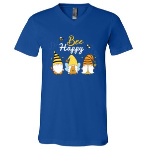 Cute Bee Happy Beekeeping Gnome Beekeeper Apiarist Gift V-Neck T-Shirt