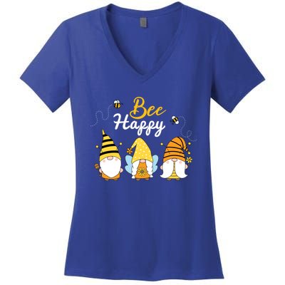 Cute Bee Happy Beekeeping Gnome Beekeeper Apiarist Gift Women's V-Neck T-Shirt