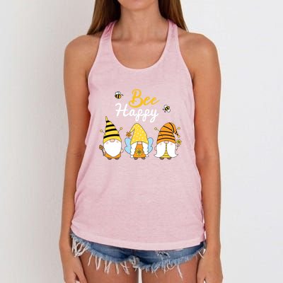 Cute Bee Happy Beekeeping Gnome Beekeeper Apiarist Gift Women's Knotted Racerback Tank