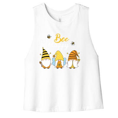 Cute Bee Happy Beekeeping Gnome Beekeeper Apiarist Gift Women's Racerback Cropped Tank