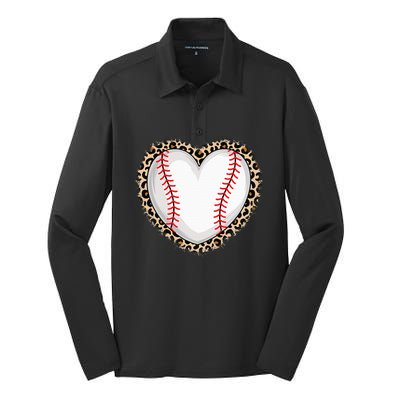 Cute Baseball Heart Baseball Lover Silk Touch Performance Long Sleeve Polo