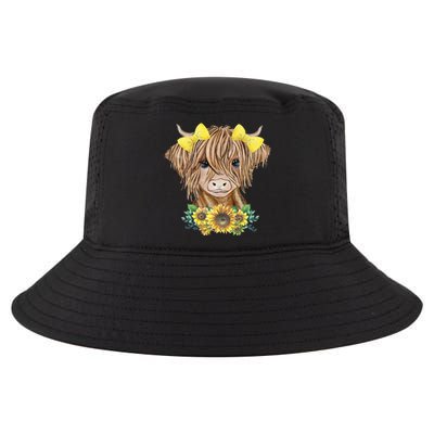 Cute Baby Highland Cow With Sunflowers Calf Animal Farm Cool Comfort Performance Bucket Hat