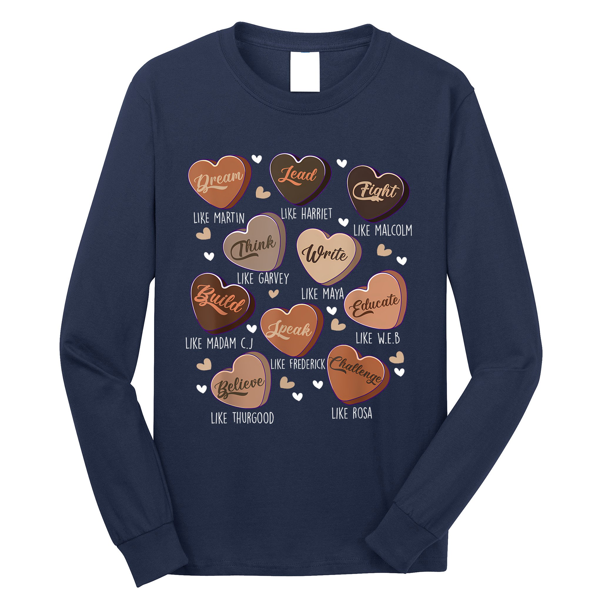 Celebrating Black History With Educated Leader Hearts Long Sleeve Shirt