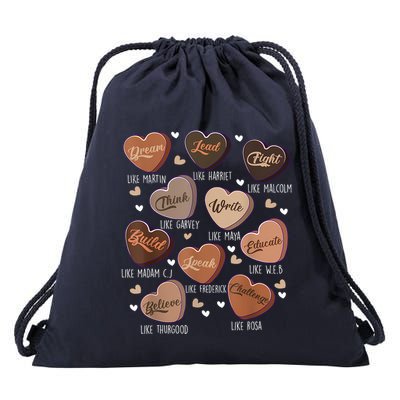 Celebrating Black History With Educated Leader Hearts Drawstring Bag
