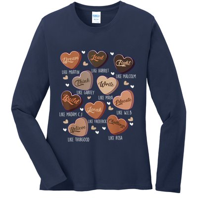 Celebrating Black History With Educated Leader Hearts Ladies Long Sleeve Shirt