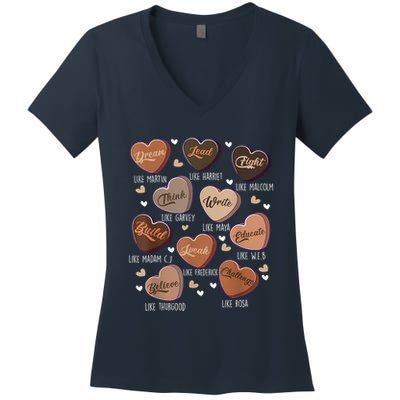 Celebrating Black History With Educated Leader Hearts Women's V-Neck T-Shirt