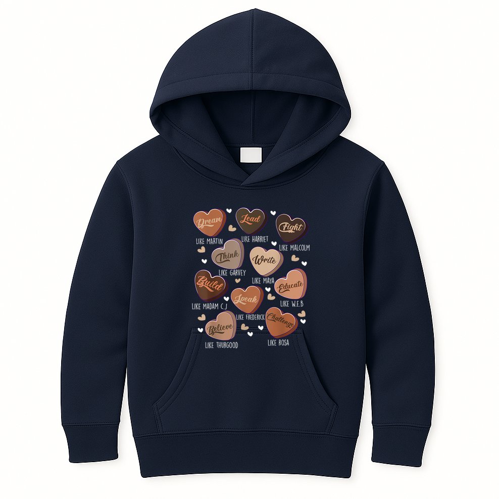 Celebrating Black History With Educated Leader Hearts Kids Hoodie