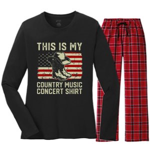 Cowboy Boots Hat This Is My Country Music Concert Women's Long Sleeve Flannel Pajama Set 