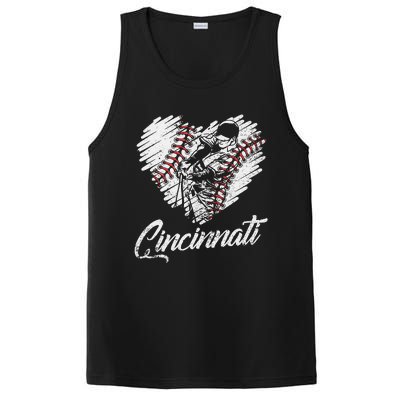 Cincinnati Baseball Heart Distressed Vintage Baseball Fans PosiCharge Competitor Tank