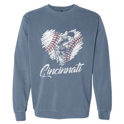 Cincinnati Baseball Heart Distressed Vintage Baseball Fans Garment-Dyed Sweatshirt