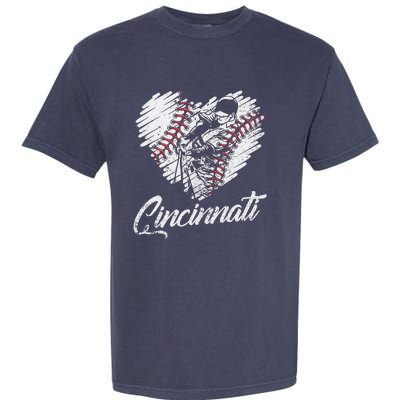 Cincinnati Baseball Heart Distressed Vintage Baseball Fans Garment-Dyed Heavyweight T-Shirt