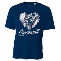 Cincinnati Baseball Heart Distressed Vintage Baseball Fans Cooling Performance Crew T-Shirt