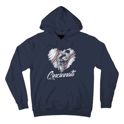 Cincinnati Baseball Heart Distressed Vintage Baseball Fans Hoodie