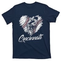 Cincinnati Baseball Heart Distressed Vintage Baseball Fans T-Shirt