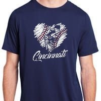 Cincinnati Baseball Heart Distressed Vintage Baseball Fans Adult ChromaSoft Performance T-Shirt