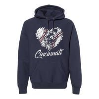 Cincinnati Baseball Heart Distressed Vintage Baseball Fans Premium Hoodie