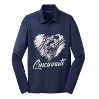 Cincinnati Baseball Heart Distressed Vintage Baseball Fans Silk Touch Performance Long Sleeve Polo