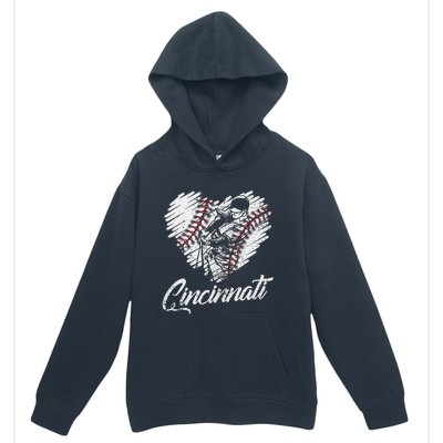 Cincinnati Baseball Heart Distressed Vintage Baseball Fans Urban Pullover Hoodie