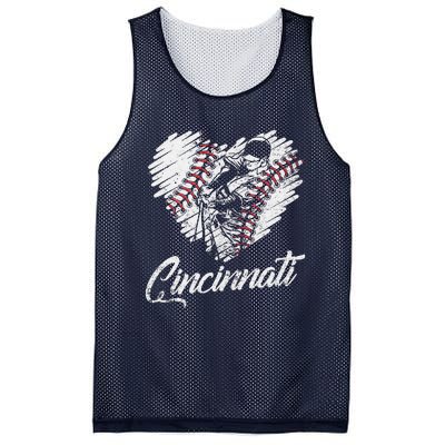 Cincinnati Baseball Heart Distressed Vintage Baseball Fans Mesh Reversible Basketball Jersey Tank