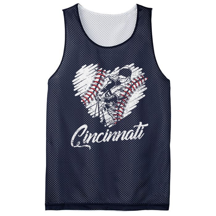 Cincinnati Baseball Heart Distressed Vintage Baseball Fans Mesh Reversible Basketball Jersey Tank