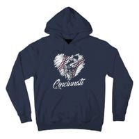 Cincinnati Baseball Heart Distressed Vintage Baseball Fans Tall Hoodie