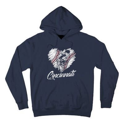 Cincinnati Baseball Heart Distressed Vintage Baseball Fans Tall Hoodie