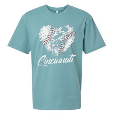 Cincinnati Baseball Heart Distressed Vintage Baseball Fans Sueded Cloud Jersey T-Shirt