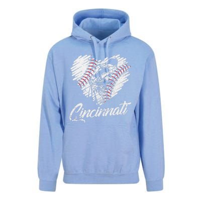 Cincinnati Baseball Heart Distressed Vintage Baseball Fans Unisex Surf Hoodie