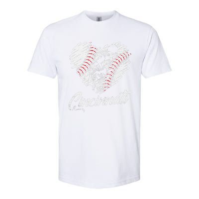 Cincinnati Baseball Heart Distressed Vintage Baseball Fans Softstyle CVC T-Shirt