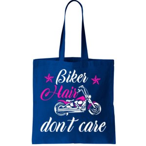 Cute Biker Hair Don't Care Quote Motorcycle Riders Gift Tote Bag